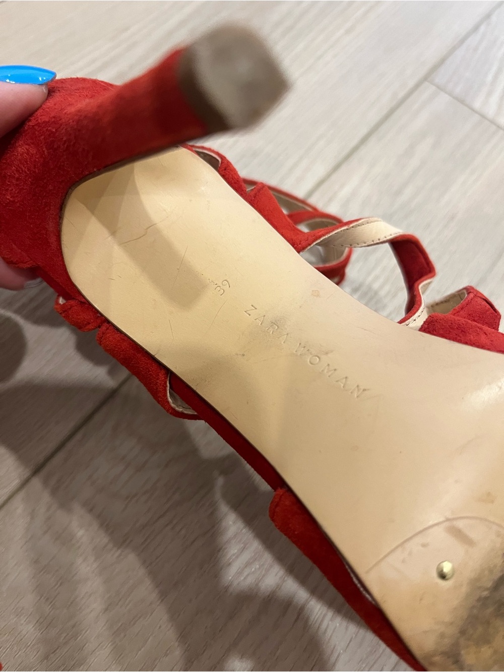 Zara Red Suede Strappy Pointed-Toe Women's Heels - Picture 5 of 6